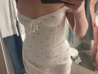 I am so Horny! First Time Public Masturbation in a FITTING ROOM - Vikki Pie