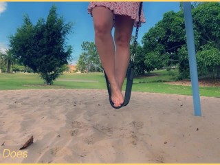 Wifey rides public swing with no panties 😱| Risky public exhibitionist dare