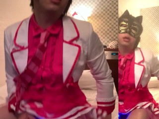 Japanese Crossdresser Ayumi Cosplay LoveLive Masturbation Cumshot 019