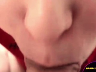 Extreme close-up of my first attempt at deep throat with huge ASMR oral creampie