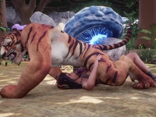 Huge Cock Furry Tiger Fucks Petite Brunette Yiff Hentai Animation