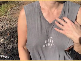 Wife exposes her tits in a public nude ripped shirt dare