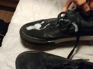 Thick and creamy load of cum on her black Vans