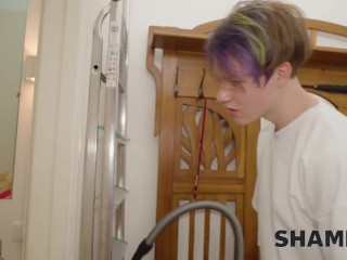 SHAME4K. Dude caught mature lady satisfying herself and offered real boner