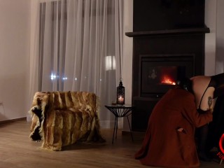 Female slave used for my pleasure to fuck her as a sex doll near the fireplace