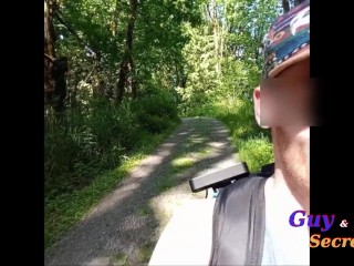 Hot girl flashes, fucks, and sucks on hiking trail, Outdoor gone hiking to get fucking