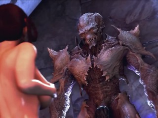 Only monster cock can satisfy her - 3d hentai bitch called the demon to fuck her anus