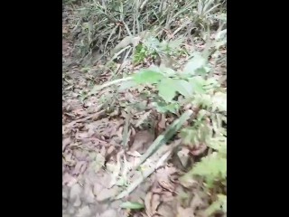 Masturbate using banana in the forest