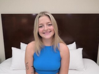 This 18 yr old model with 32DD natural tits is making her first porn