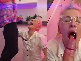 Boy piss on her face - and facial cumshot after sucking