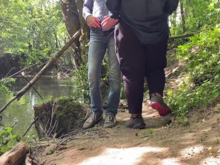 Mutual pissing in nature of son-in-law and his sexy mother-in-law