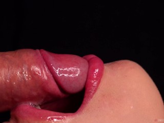 CLOSE UP: Tongue and Lips BLOWJOB! BEST Mouth for Your CUM! Frenulum Licking ASMR! CUMSHOT in MOUTH