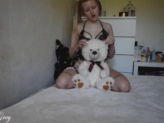Naughty girl is riding & rubbing pussy on a teddy bear