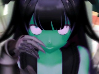 Kancolle Light Cruiser Demon Hentai Nude Dance Monster Girl MMD 3D Dark Green Body Color Edit Smixix