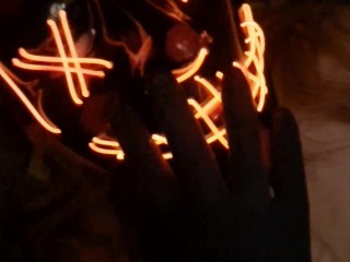 Playing with my pussy wearing latex gloves and purge mask