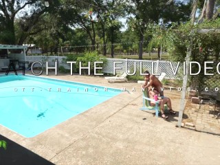 Stepmom catches Stepson Miles and her Stepsister Melony Out by the pool!