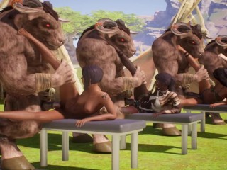 Group furry sex on the table with furry minotaurs | 3D Porn Wild Life