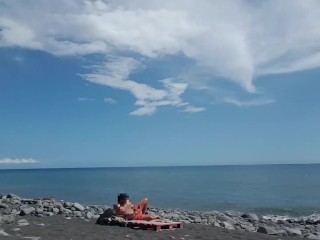 last part: Alone at the beach with transparent slip. Teasing stranger