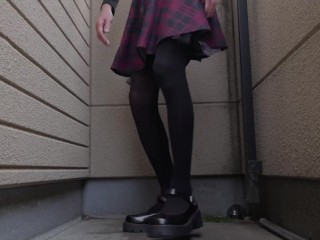 💖お外で内緒で💖お家のバルコニーで隠れてオナニー💗japanese crossdresser masturbation 女装 オナニー