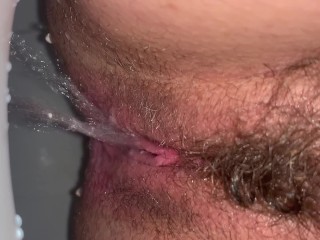 CLOSE UP: Peeing Into Toilet Hairy Pussy Strong Stream