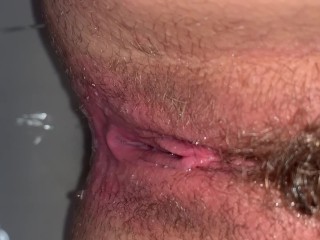 CLOSE UP: Peeing Into Toilet Hairy Pussy Strong Stream