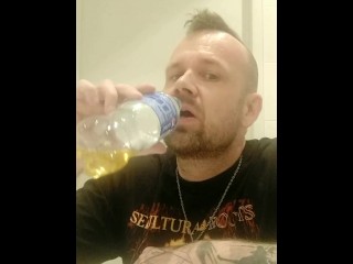 Perv wanker drinking his own pee in public restroom