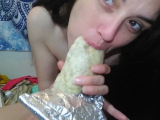 Naked Horny Hairy Camgirl PinkMoonLust Eats a Bean Burrito Because She's a Fetish Fart Queen Feeder