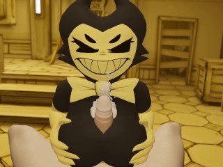 Cum on the face Bendy and the Ink Machine Bendy jerks off a dick with her big breasts for a guy