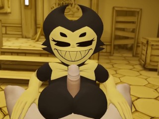 Cum on the face Bendy and the Ink Machine Bendy jerks off a dick with her big breasts for a guy