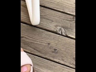 Her perfect pink toes in tan nylons and capri jeans