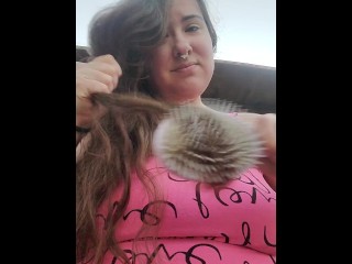 Brushing out my rats nest. It was a long night.