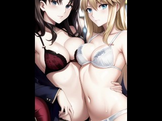 Rin & Saber tease you and stare at you until you come - Pmv Hentai