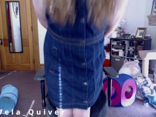 Cute trans girl strips out of work clothes and cums during webcam show