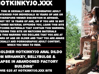 Sexy soldier Hotkinkyjo anal dildo from mrhankey, bellybulge & prolapse in abandoned factory