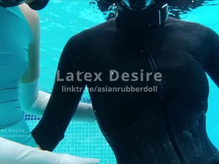 Snorkeling in latex Rubber Latex Pool