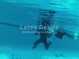 Snorkeling in latex Rubber Latex Pool