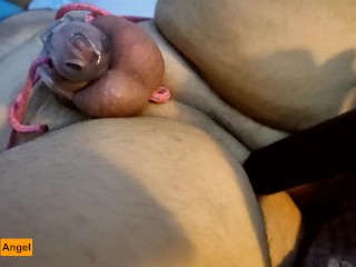 Torture my slave! Super long butt plug, wearing a chastity belt and gagged!