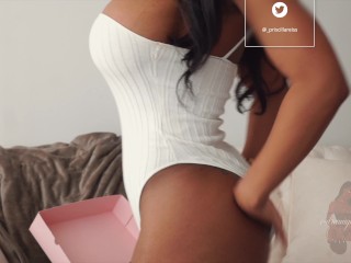 Busty Ebony Bimbo Babe Seductive Lingerie Try-On