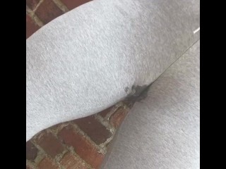 Public Pee Desperation In Tight Grey Pants Stuck Down Alleyway