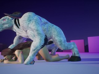 Pregnant girl and furry monster minotaur very moonlit night