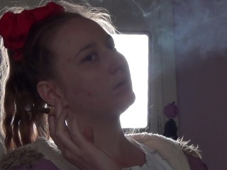 Shadow play while I light a cigarette. Alternative video, by long blonde hair girl