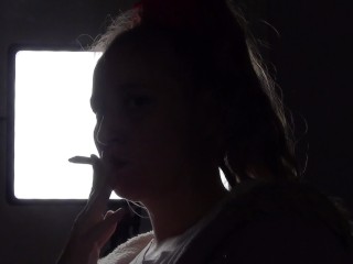 Shadow play while I light a cigarette. Alternative video, by long blonde hair girl