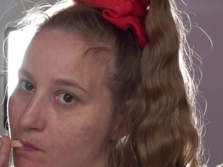 Shadow play while I light a cigarette. Alternative video, by long blonde hair girl