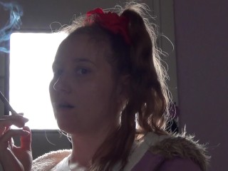 Shadow play while I light a cigarette. Alternative video, by long blonde hair girl