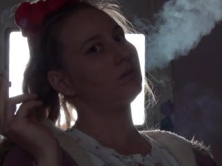 Shadow play while I light a cigarette. Alternative video, by long blonde hair girl