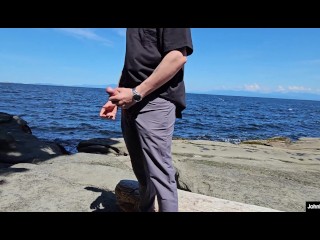 johnholmesjunior shows his big huge massive white cock to people at nanaimo public beach