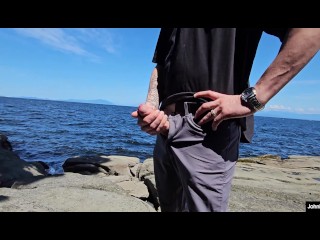 johnholmesjunior shows his big huge massive white cock to people at nanaimo public beach