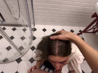 Spontaneous blowjob from Elise Moon in the hotel toilet • Nick Morris