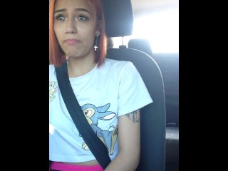 redhead plays with vibrator on the way home in the uber