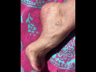 Fan Request Granny Naked In Sun Shows Dirty Rough Soles & Toes GILF 2